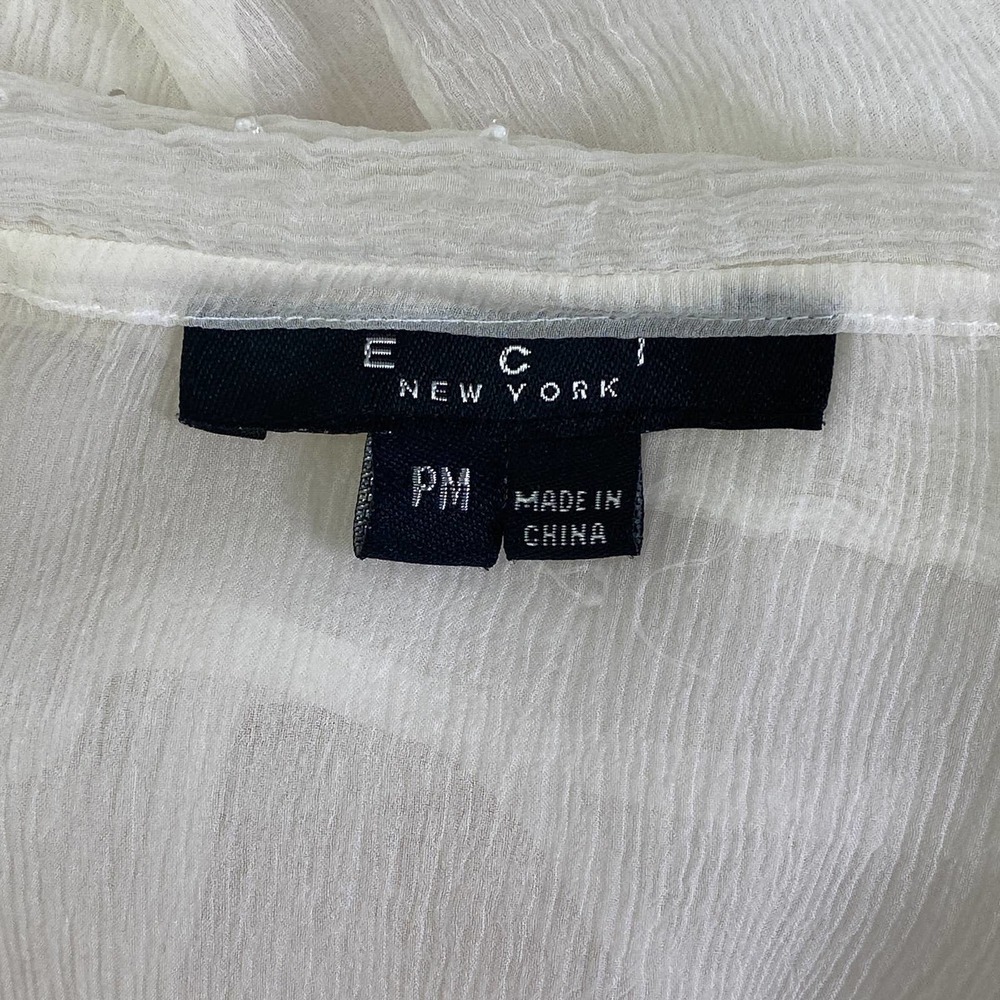 Eci New York Sheer White Floral Lined L/S Blouse - Picture 9 of 12